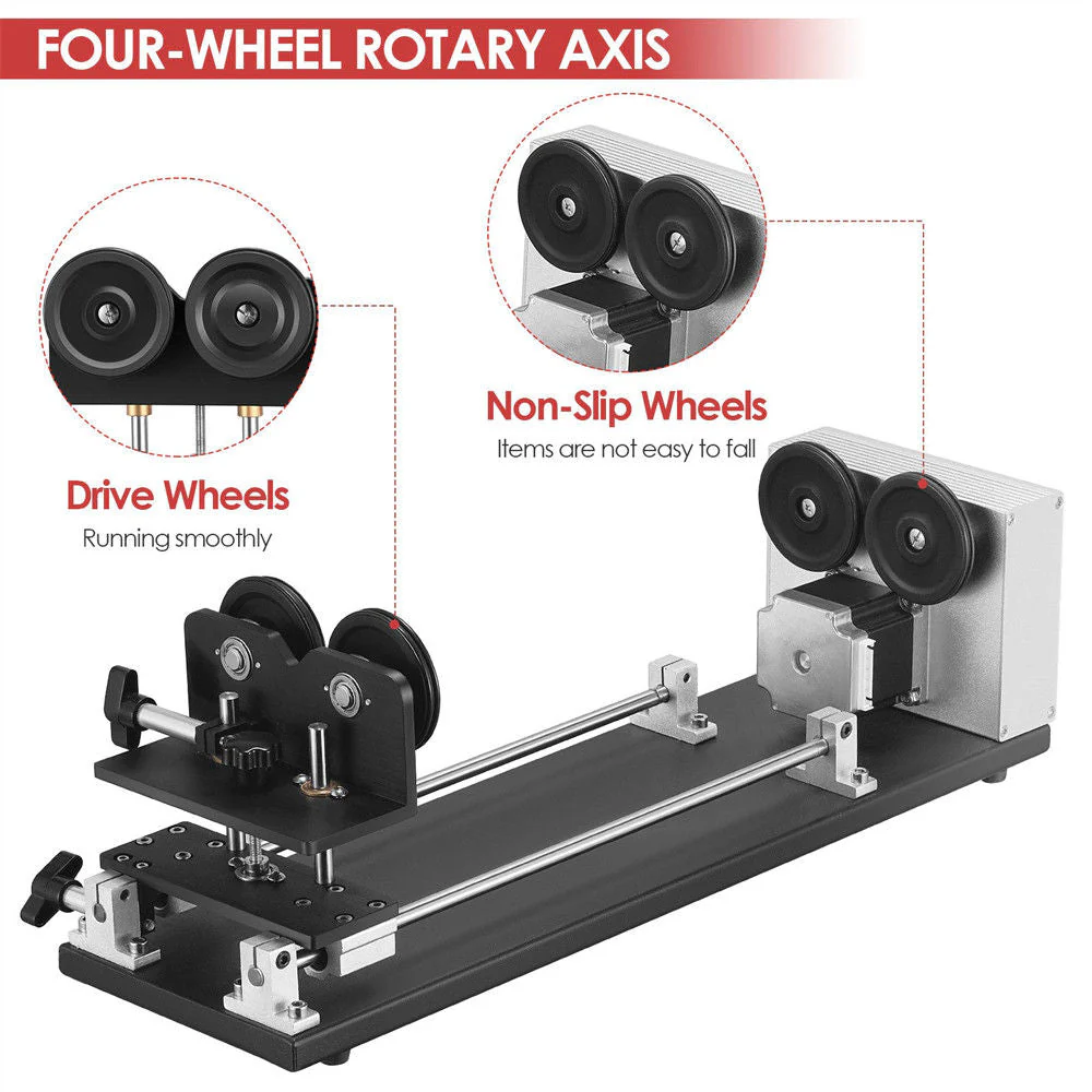 Monport 4-Wheel Rotary Axis with 360 Degree Rotation for 50W~150W CO2 Laser Engraver - Image 7