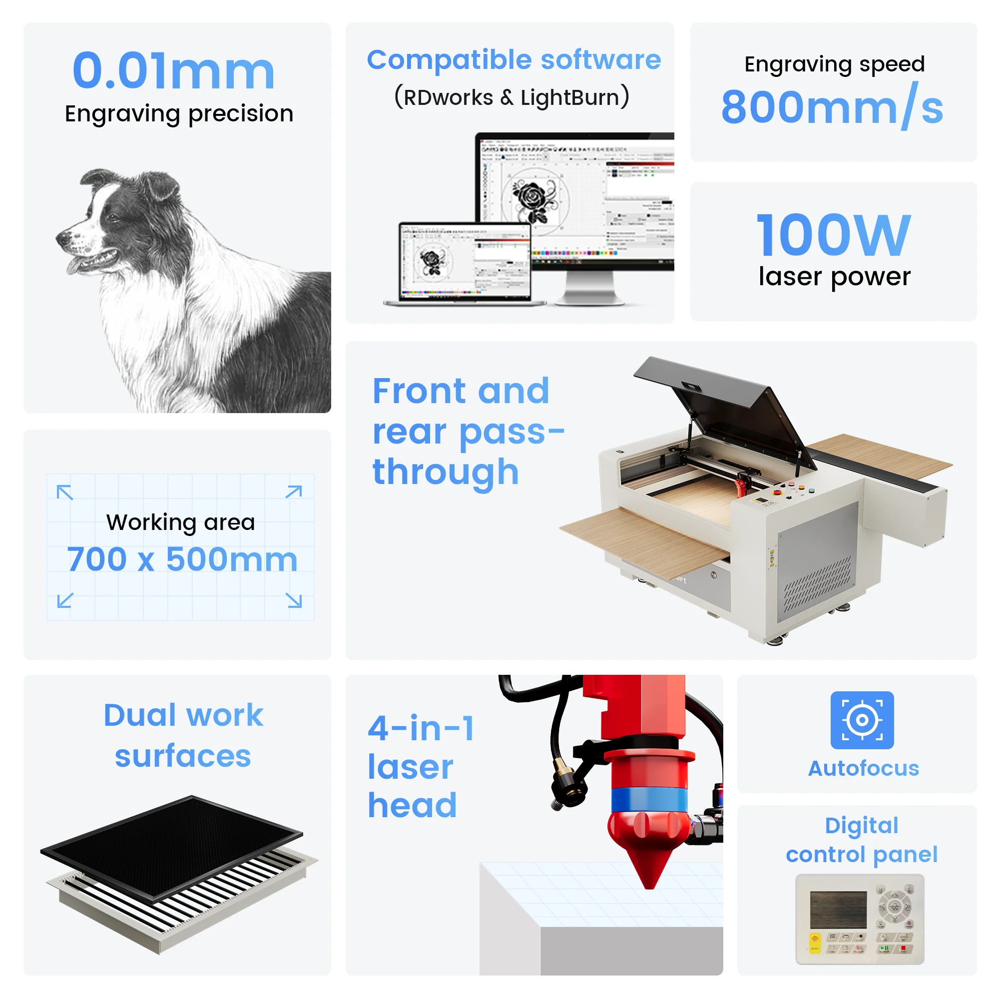 Monport 100W CO2 Laser Engraver & Cutter (28" x 20") with Autofocus - Image 5
