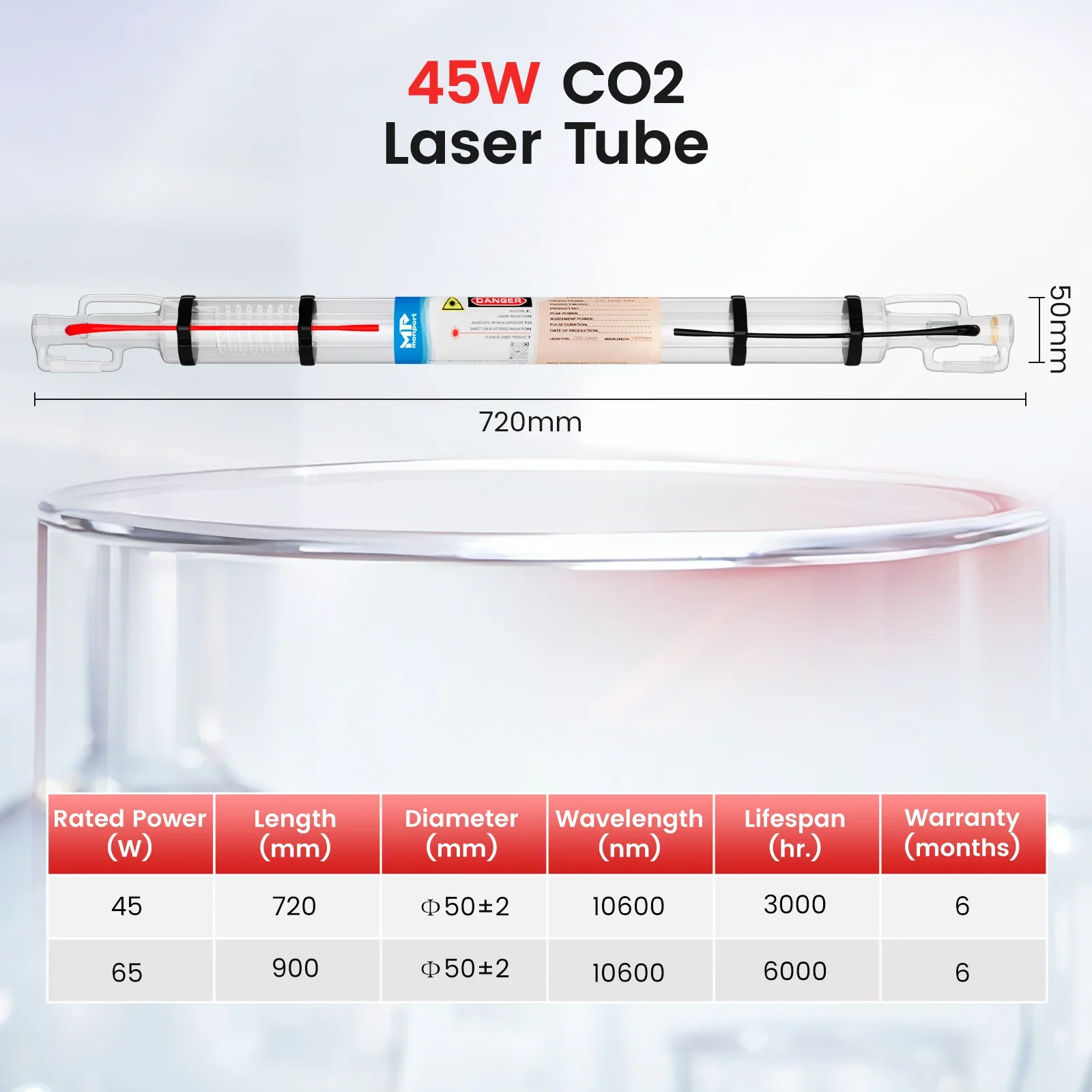 Monport 45W CO2 Laser Tube for Laser Engraver - Image 9