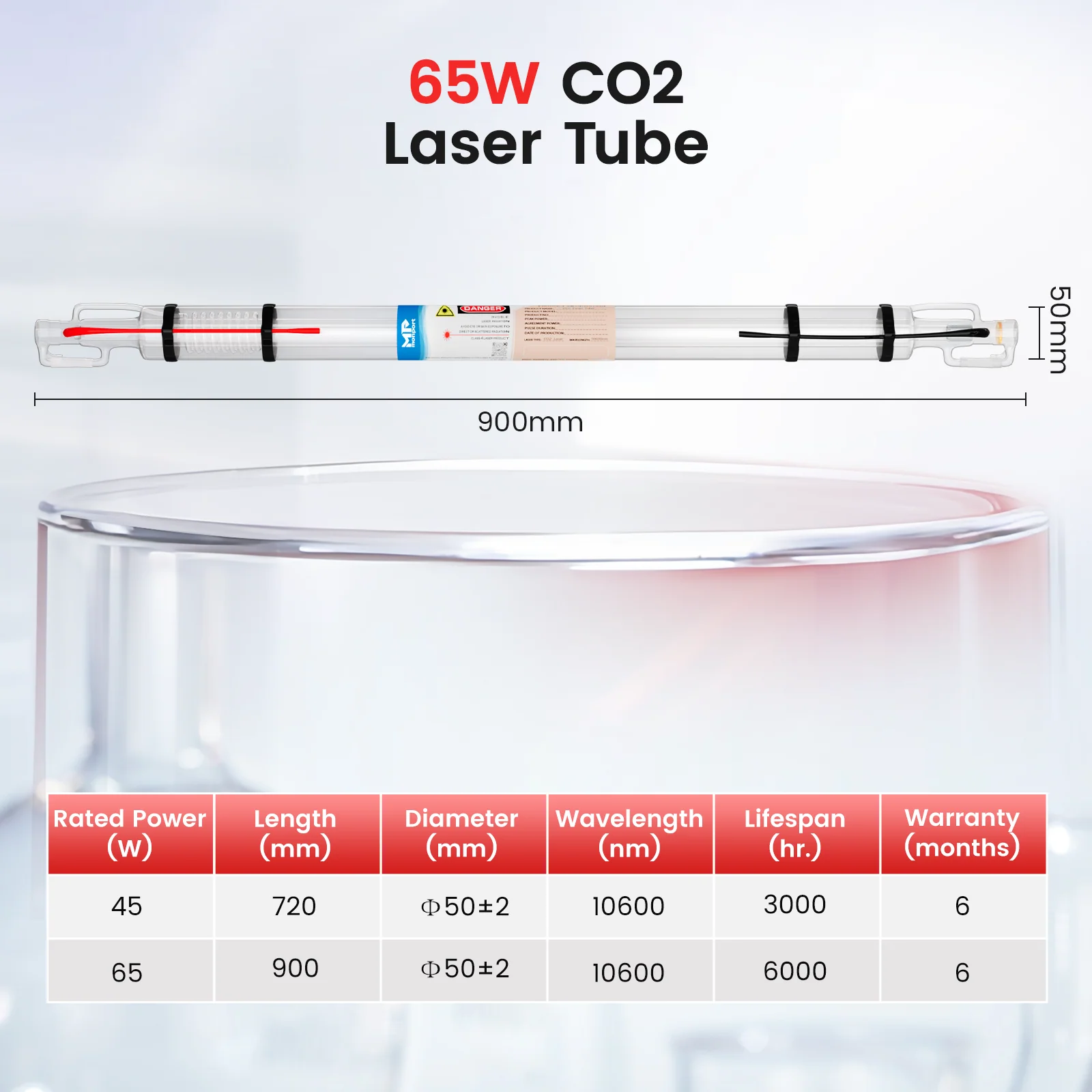 Monport 65W CO2 Laser Tube for Laser Engraver - Image 4