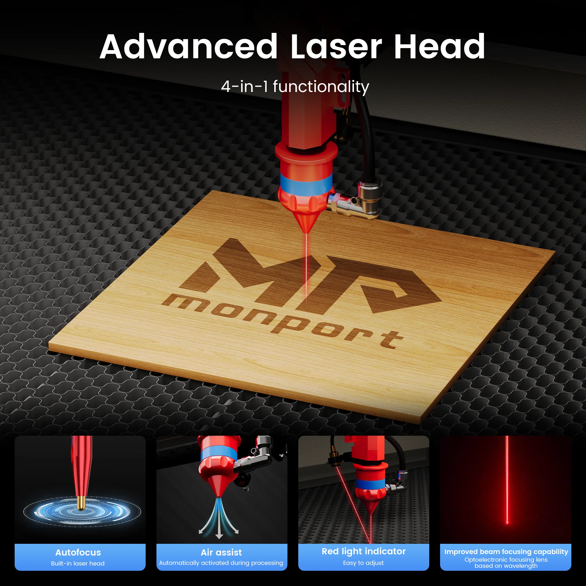 Monport 100W CO2 Laser Engraver & Cutter (28" x 20") with Autofocus - Image 8
