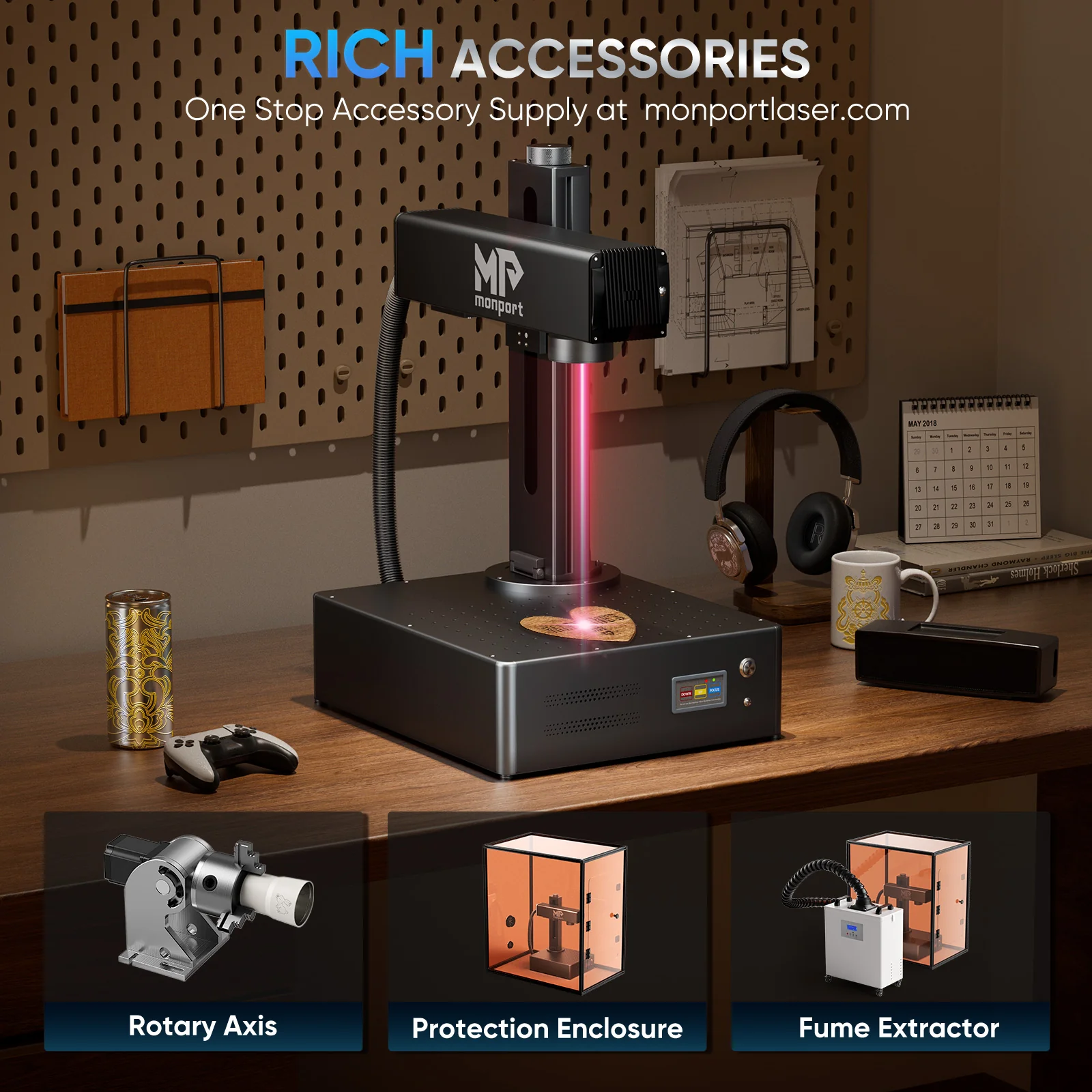 Monport GA 30W/60W/100W Upgraded Integrated MOPA Fiber Laser Engraver & Marking Machine with Auto Focus - Image 12