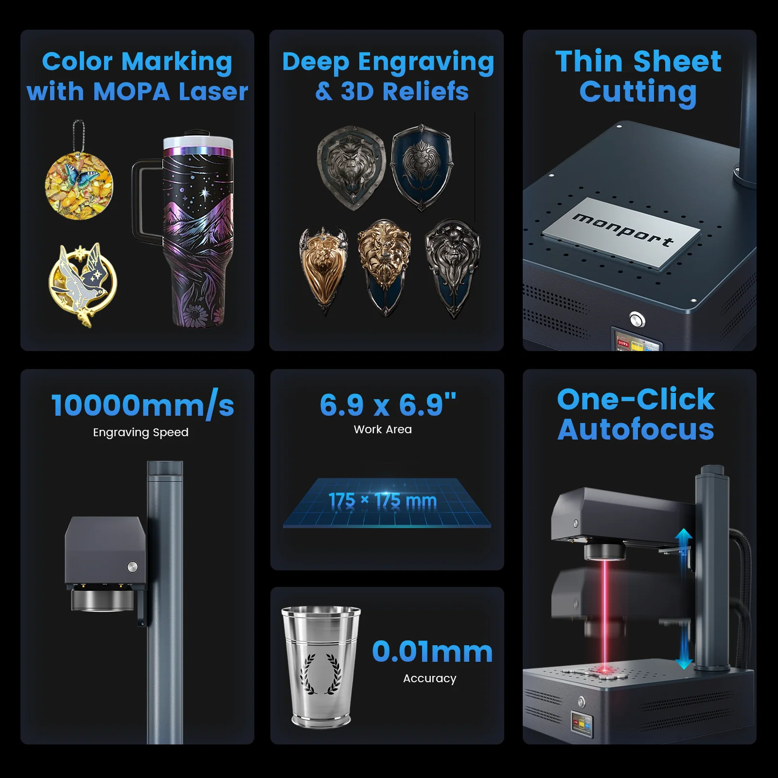 Monport GM 60W Pro Integrated MOPA Fiber Laser Engraver & Marking Machine with AutoFocus - Image 14