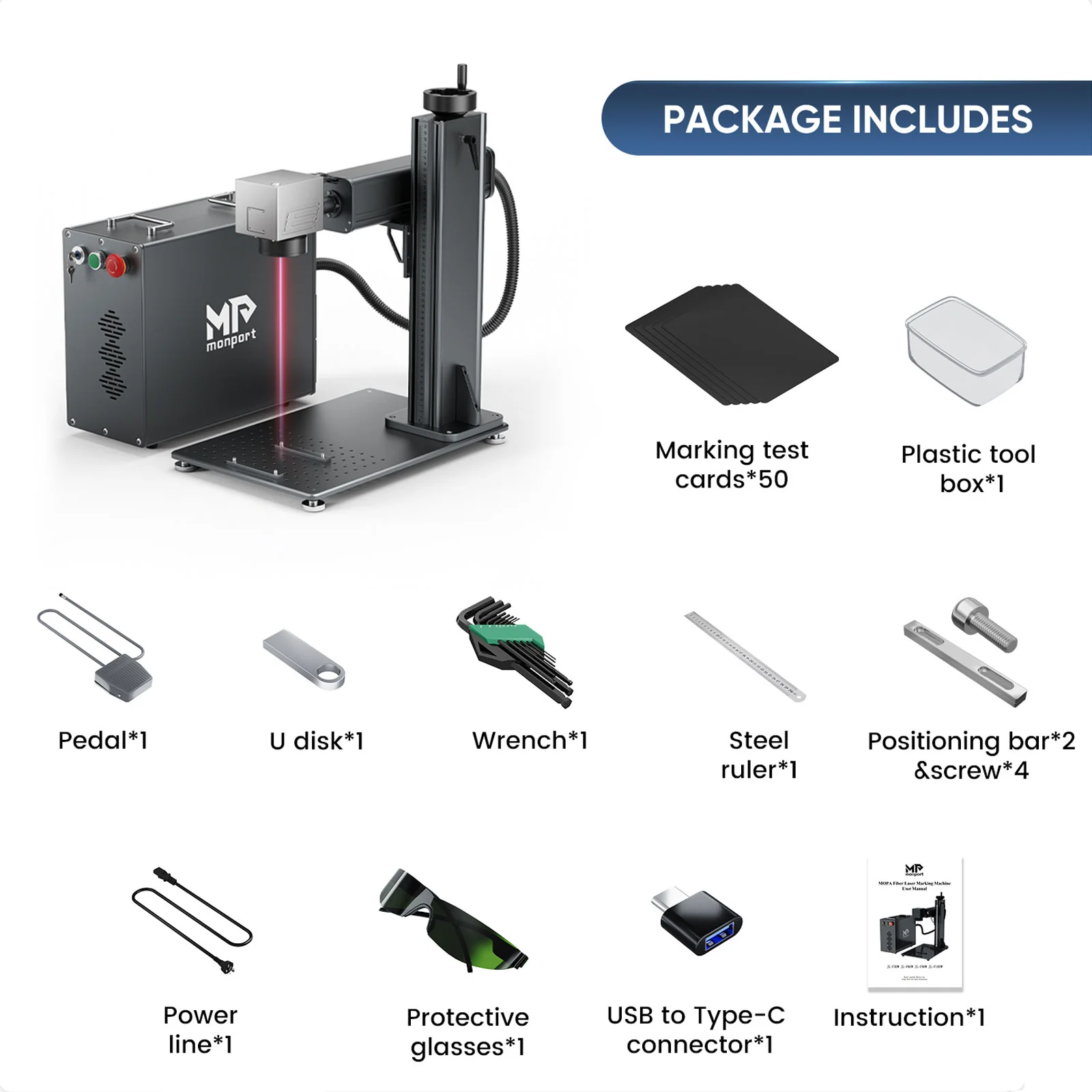 Monport GPro 100W Split MOPA Fiber Laser Engraver & Marking Machine With Manual Focus - Image 12