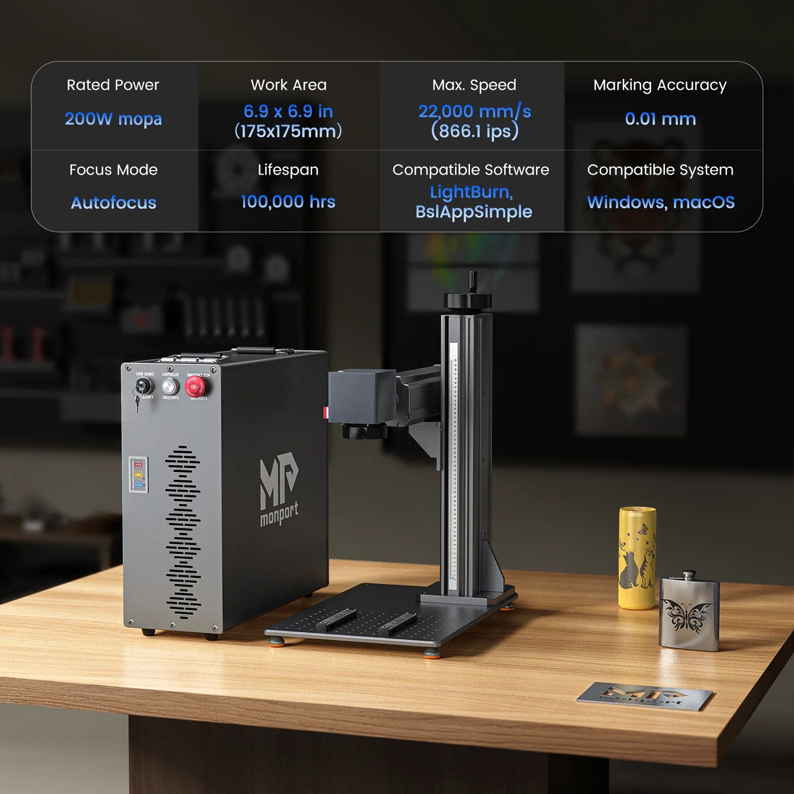 Monport GT 200W Split MOPA Fiber Laser Engraver & Color Marking Machine With AutoFocus - Image 7