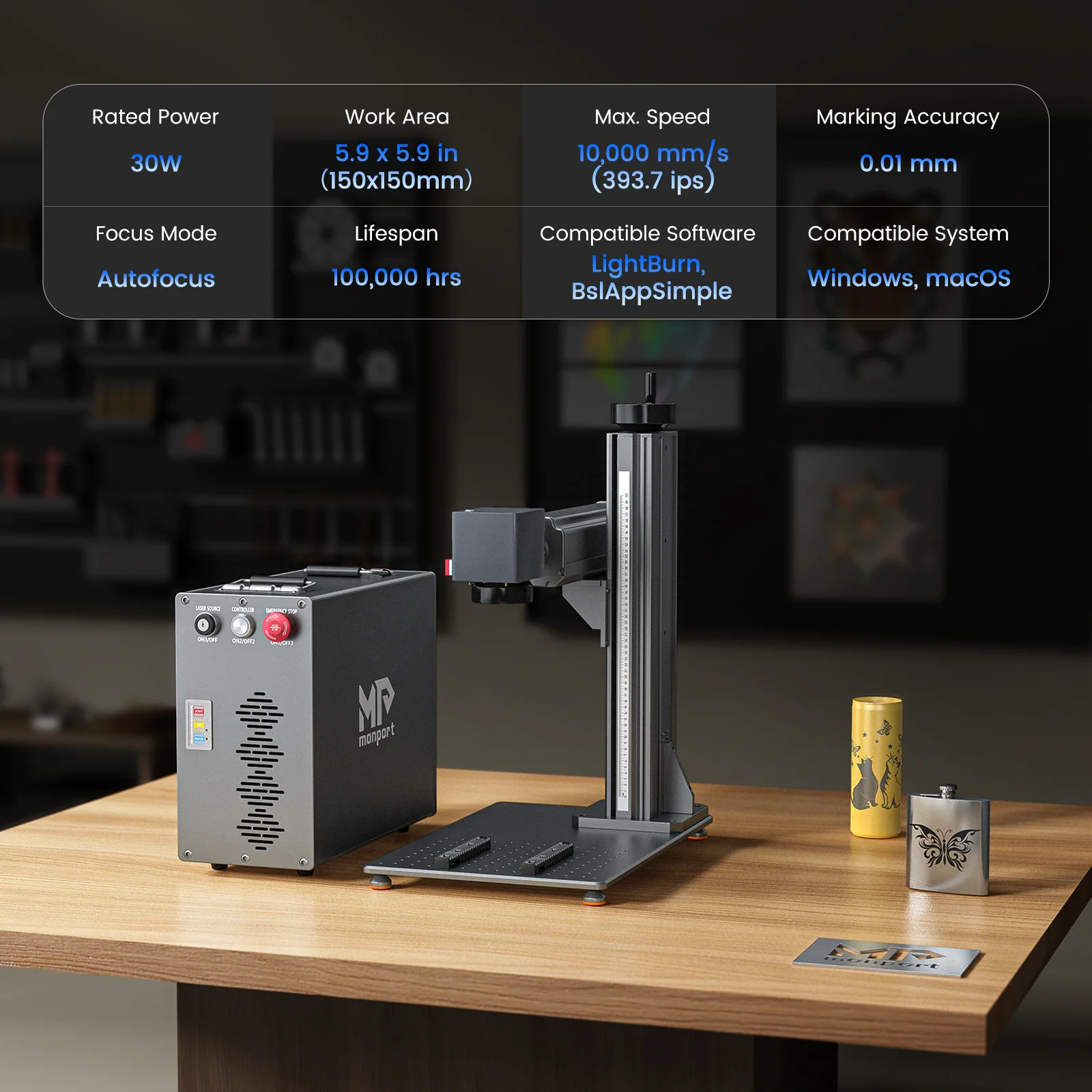 Monport GT 30W Split Fiber Laser Engraver & Marking Machine With AutoFocus (5.9” x 5.9”) - Image 5
