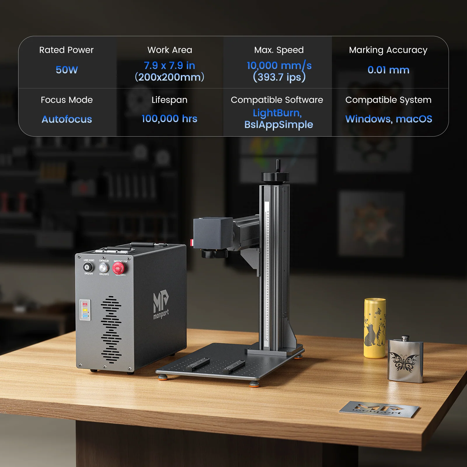 Monport GT 50W Split Fiber Laser Engraver & Marking Machine With AutoFocus (7.9" x 7.9") - Image 5