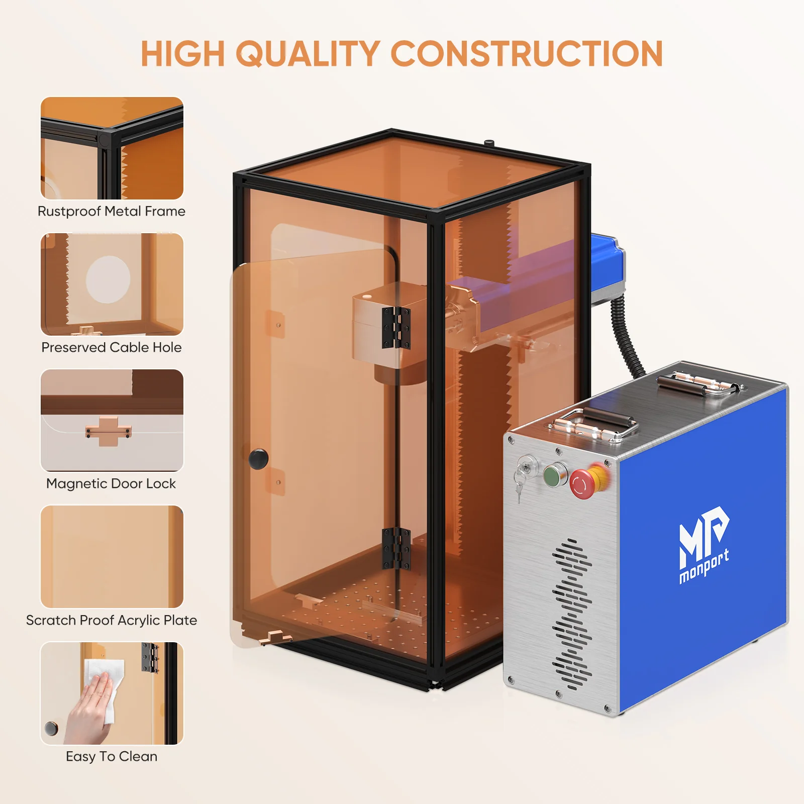 Monport Laser Engraver Enclosure for GQ, GPro And GT Fiber Laser (with Door Protection Switch) - Image 7