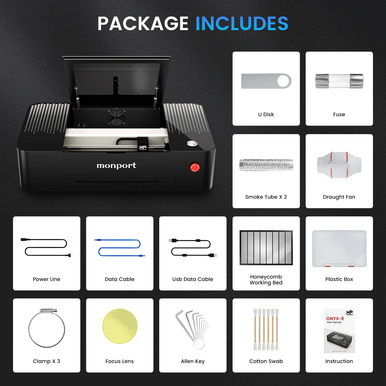 MONPORT ONYX 55W Desktop CO2 Laser Engraver with Autofocus - Image 12