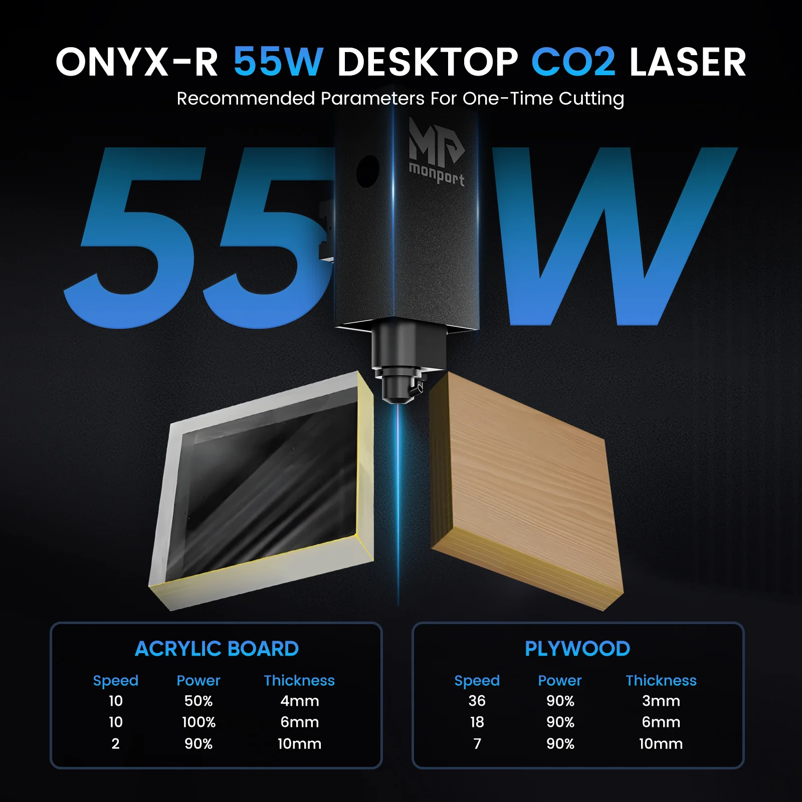 MONPORT ONYX 55W Desktop CO2 Laser Engraver with Autofocus - Image 4