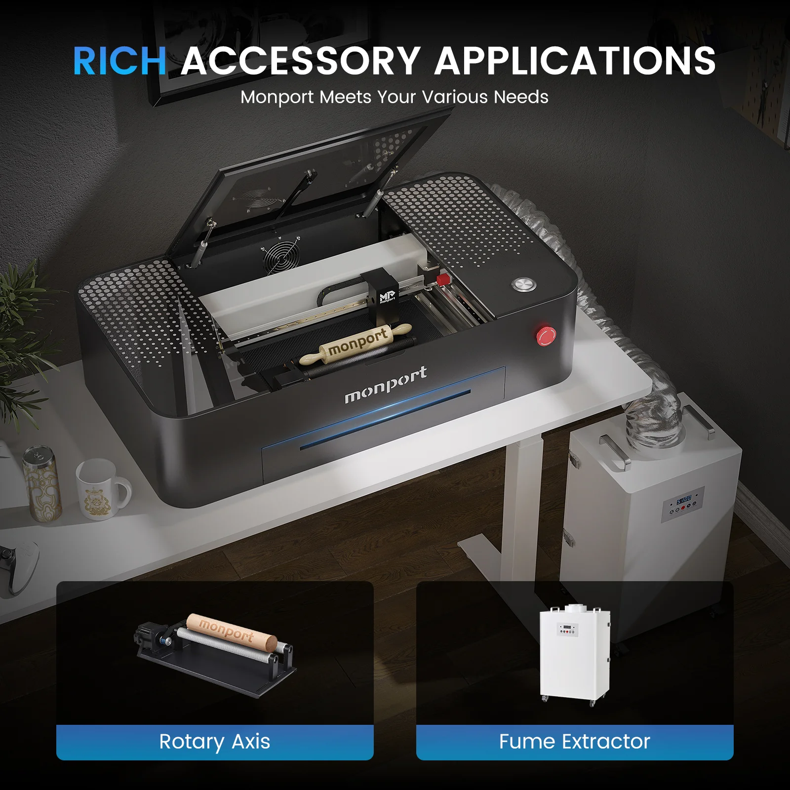 MONPORT ONYX 55W Desktop CO2 Laser Engraver with Autofocus - Image 8