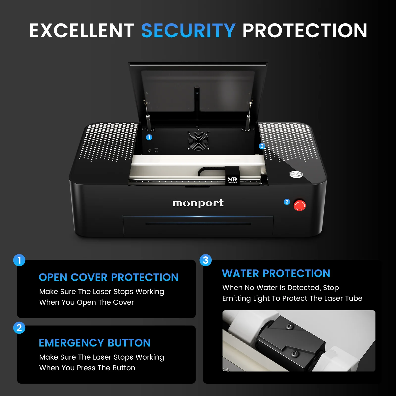 MONPORT ONYX 55W Desktop CO2 Laser Engraver with Autofocus - Image 9