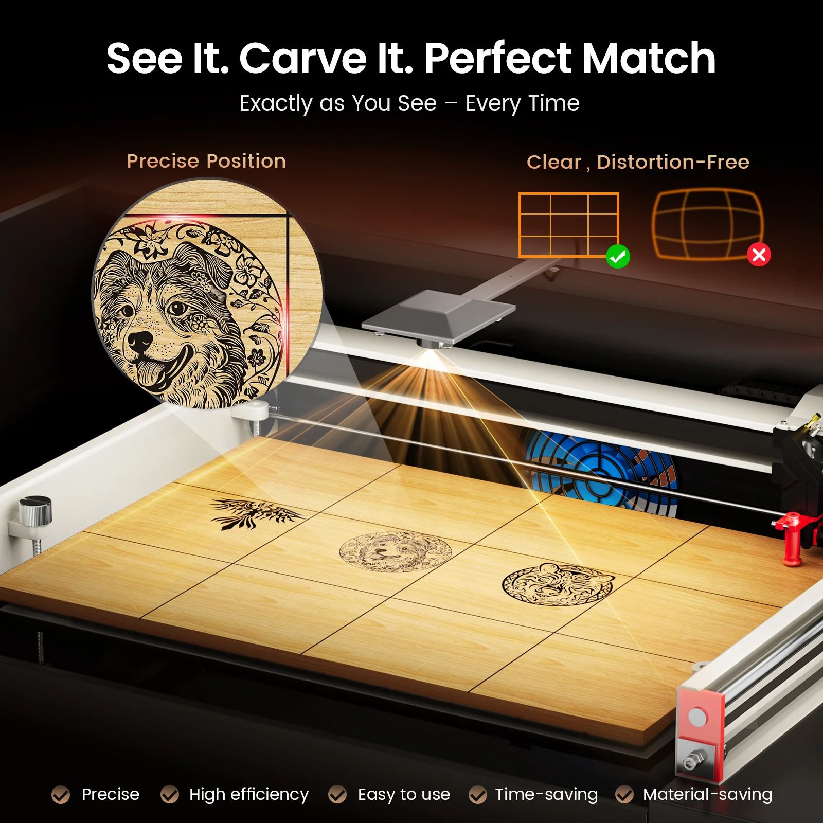 Monport Reno65 Pro Vision 65W Desktop CO2 Laser Engraver & Cutter (24" X 16") with 8MP HD Camera and Magnetic Assisted Autofocus - Image 8